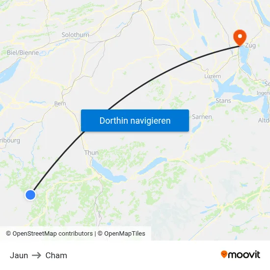 Jaun to Cham map
