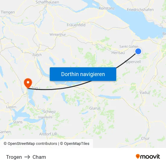 Trogen to Cham map