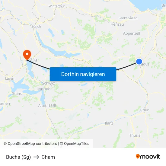 Buchs (Sg) to Cham map