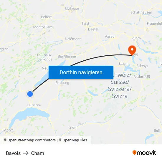 Bavois to Cham map