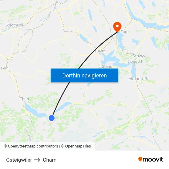 Gsteigwiler to Cham map