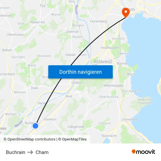 Buchrain to Cham map
