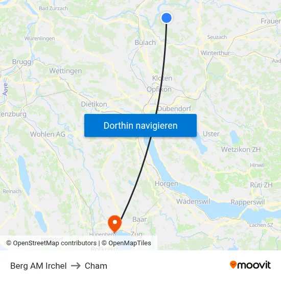 Berg AM Irchel to Cham map