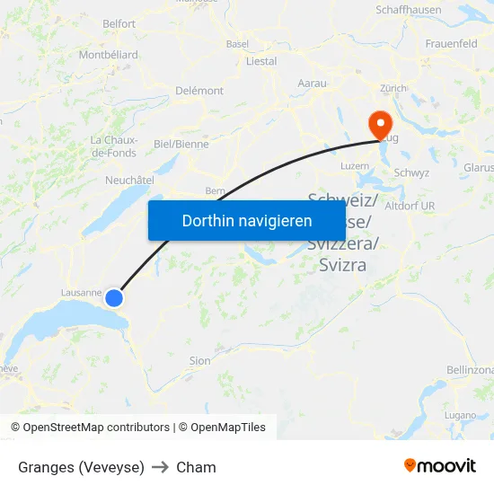 Granges (Veveyse) to Cham map