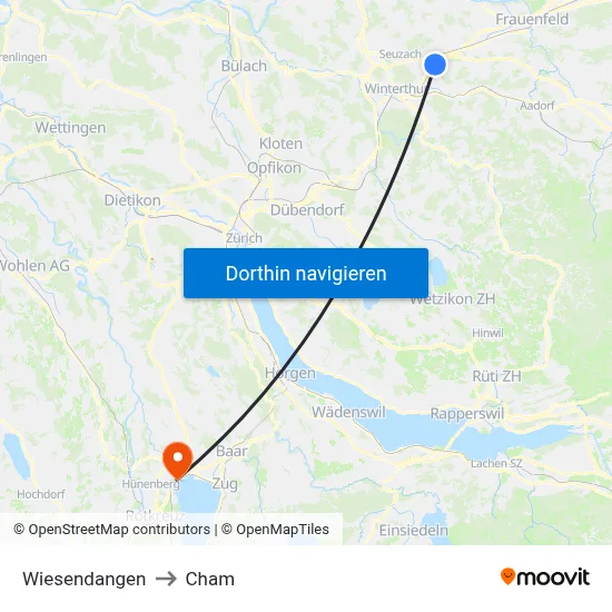 Wiesendangen to Cham map