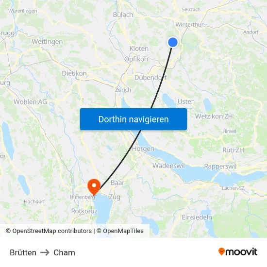 Brütten to Cham map