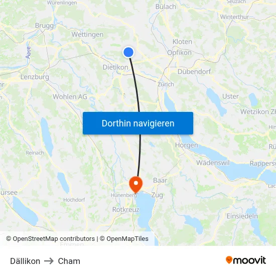 Dällikon to Cham map