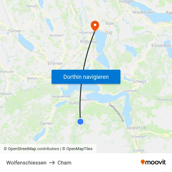 Wolfenschiessen to Cham map