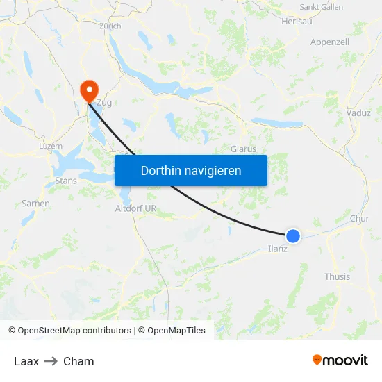 Laax to Cham map