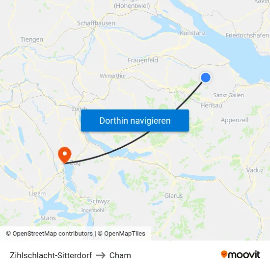 Zihlschlacht-Sitterdorf to Cham map