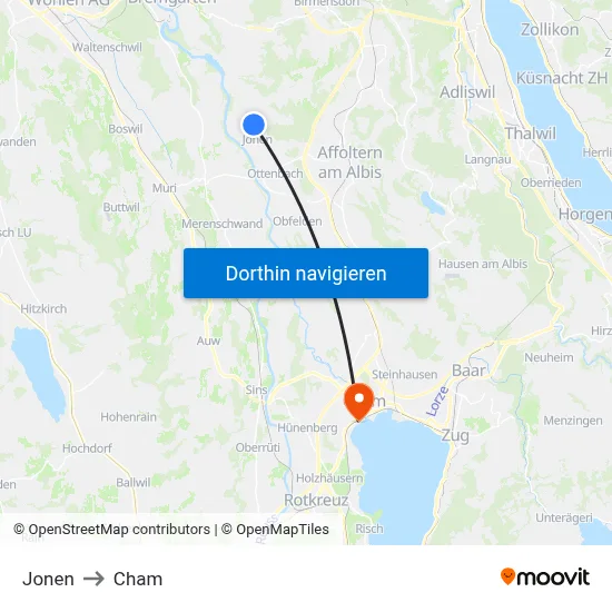 Jonen to Cham map