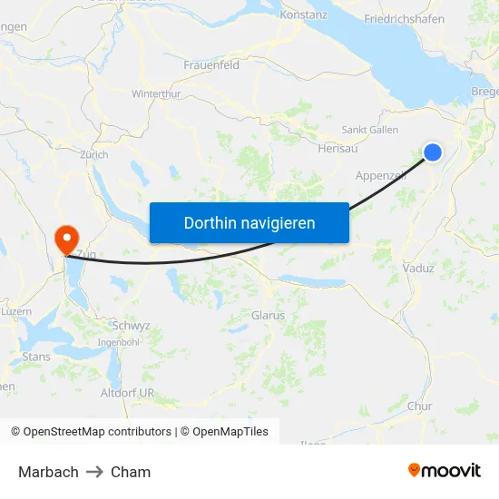 Marbach to Cham map