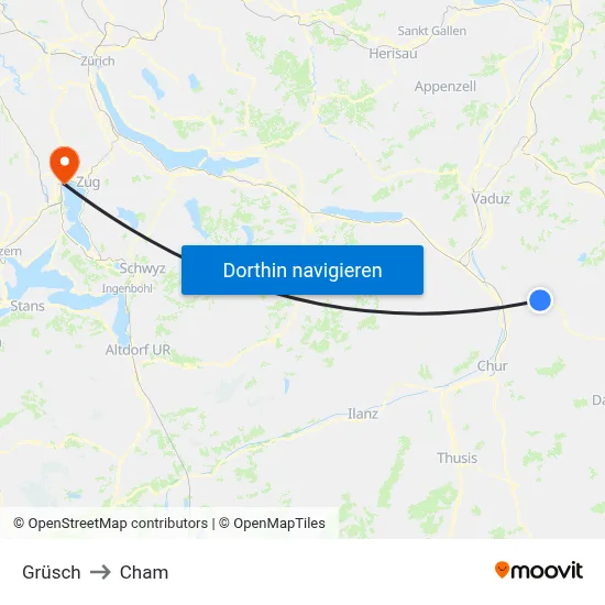 Grüsch to Cham map