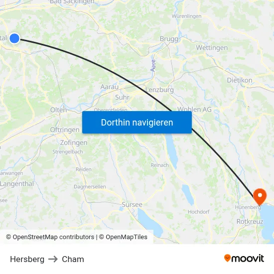 Hersberg to Cham map