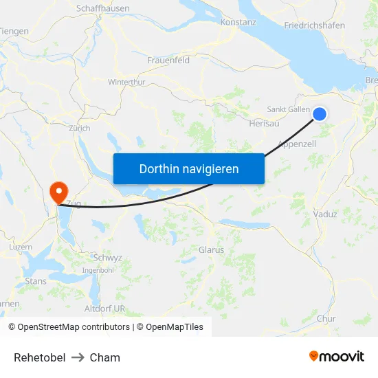 Rehetobel to Cham map