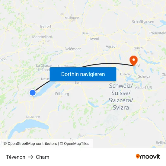Tévenon to Cham map
