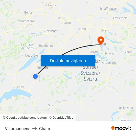 Villorsonnens to Cham map