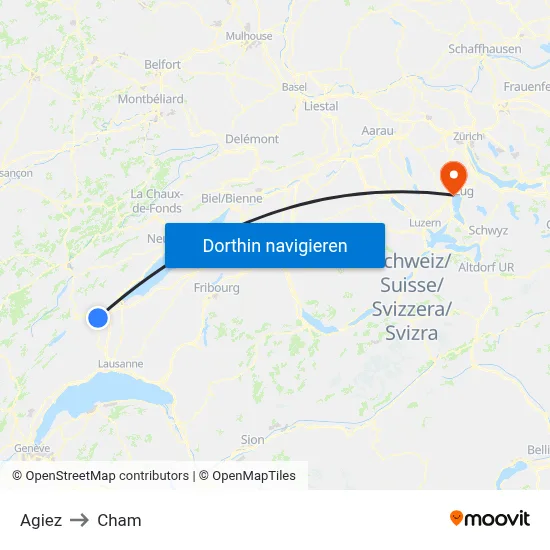 Agiez to Cham map