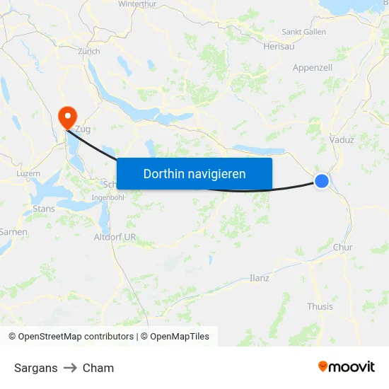 Sargans to Cham map
