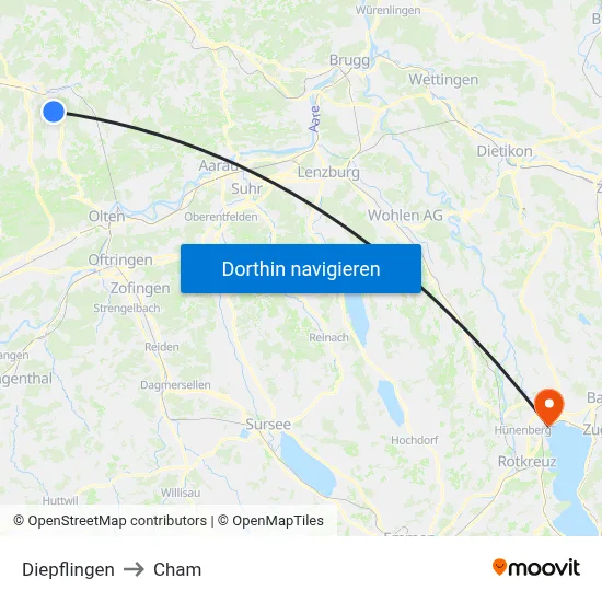 Diepflingen to Cham map