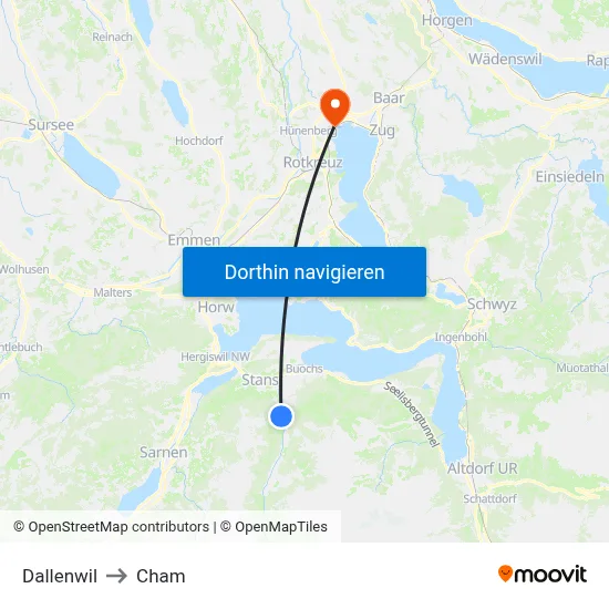 Dallenwil to Cham map