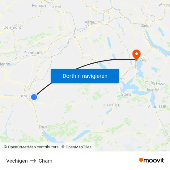 Vechigen to Cham map