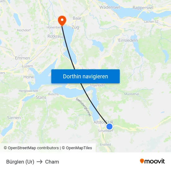 Bürglen (Ur) to Cham map