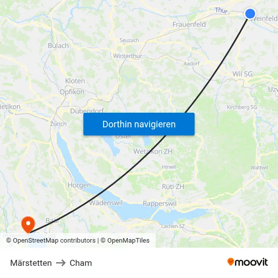 Märstetten to Cham map