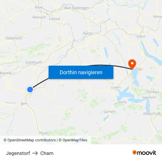 Jegenstorf to Cham map