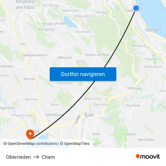 Oberrieden to Cham map