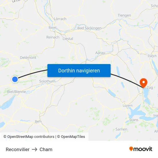 Reconvilier to Cham map