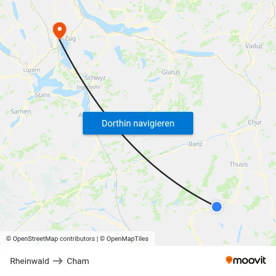 Rheinwald to Cham map