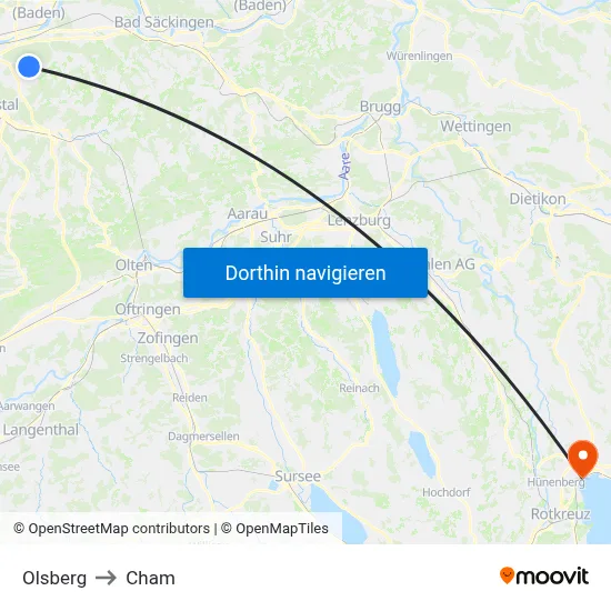Olsberg to Cham map