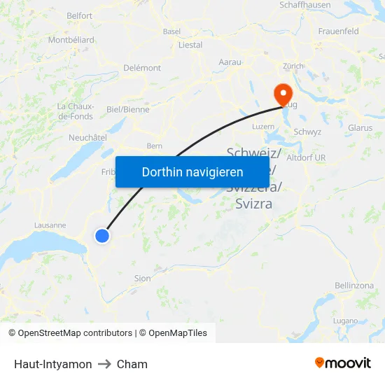 Haut-Intyamon to Cham map