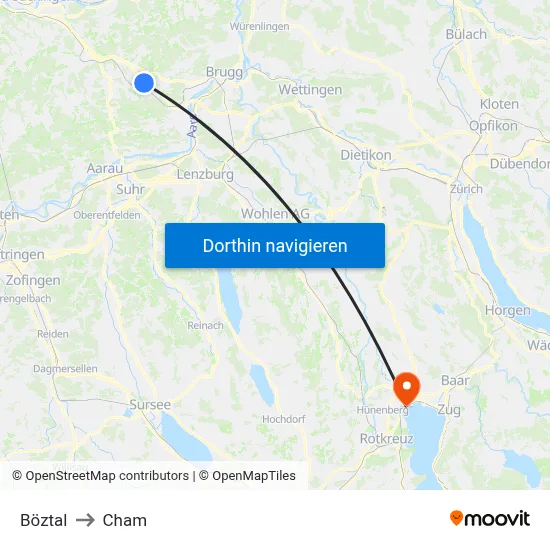 Böztal to Cham map