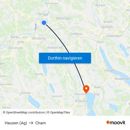 Hausen (Ag) to Cham map