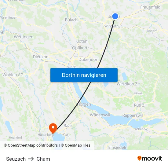 Seuzach to Cham map