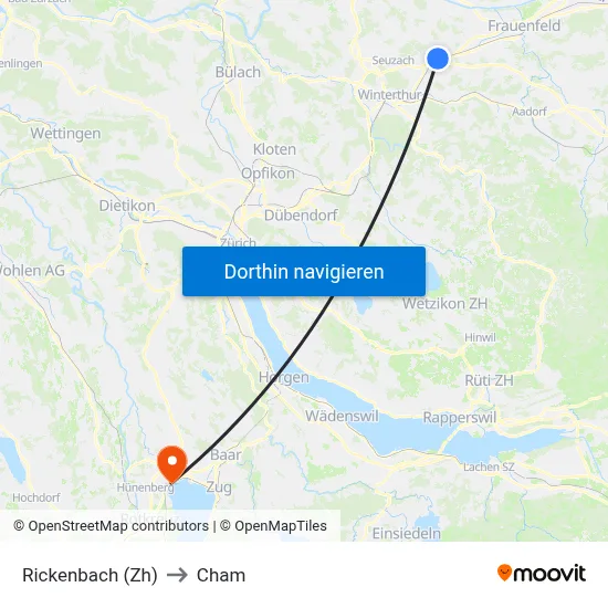 Rickenbach (Zh) to Cham map