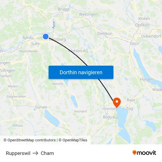 Rupperswil to Cham map
