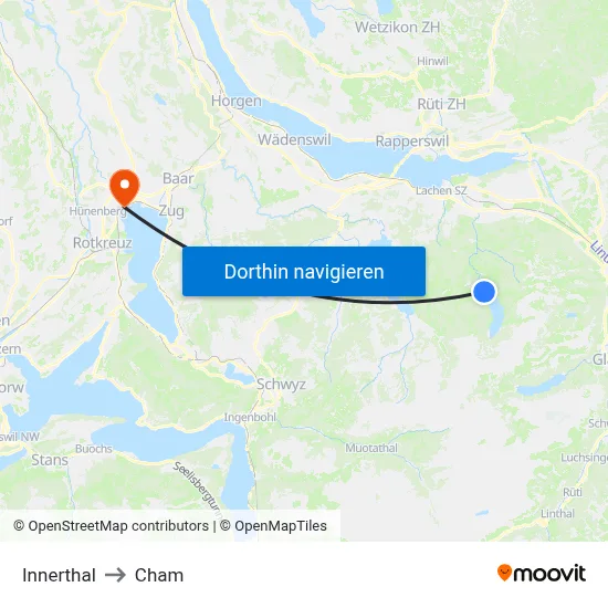Innerthal to Cham map