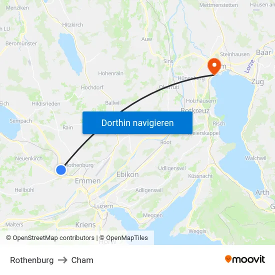 Rothenburg to Cham map