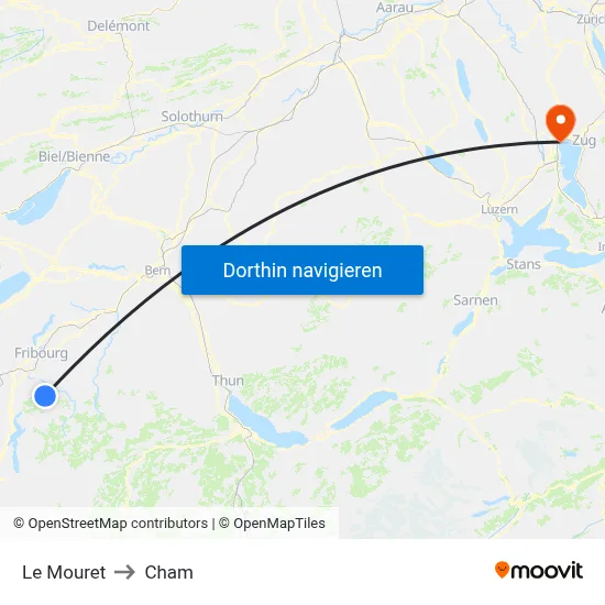 Le Mouret to Cham map