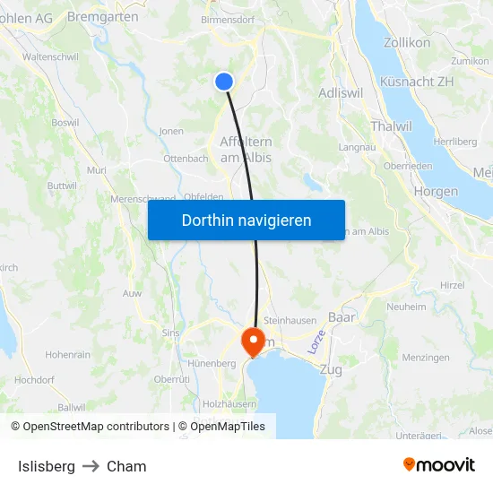 Islisberg to Cham map