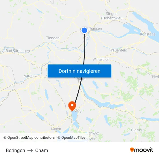 Beringen to Cham map