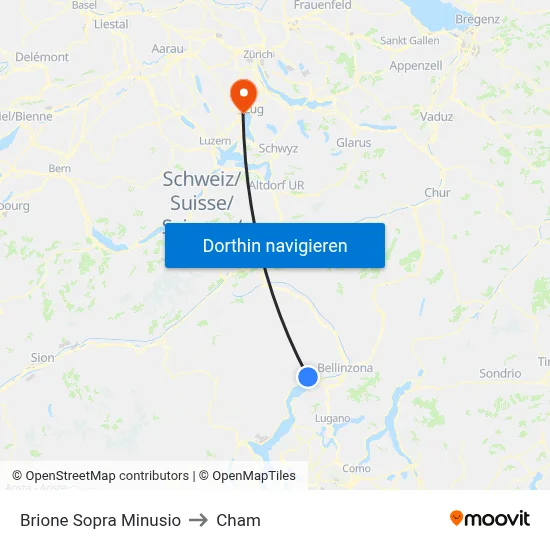 Brione Sopra Minusio to Cham map