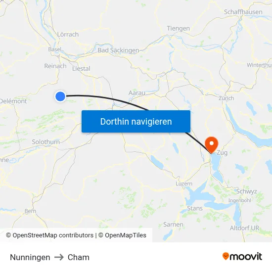 Nunningen to Cham map