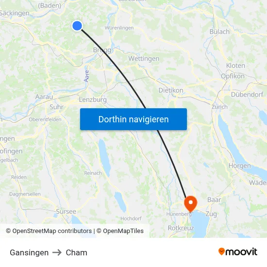 Gansingen to Cham map