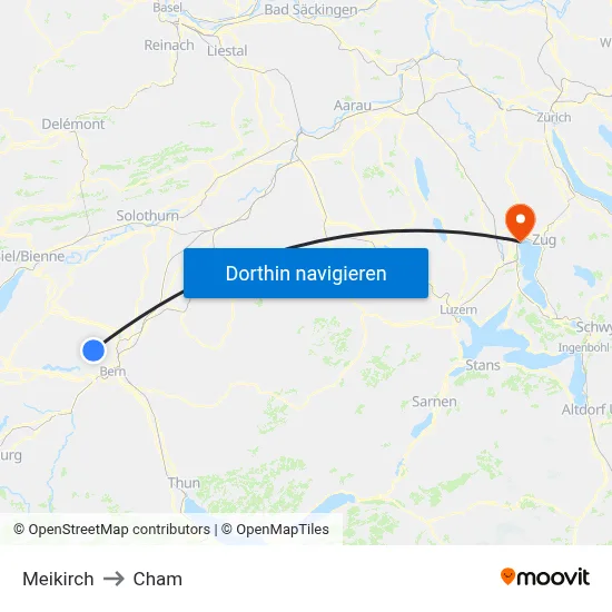 Meikirch to Cham map