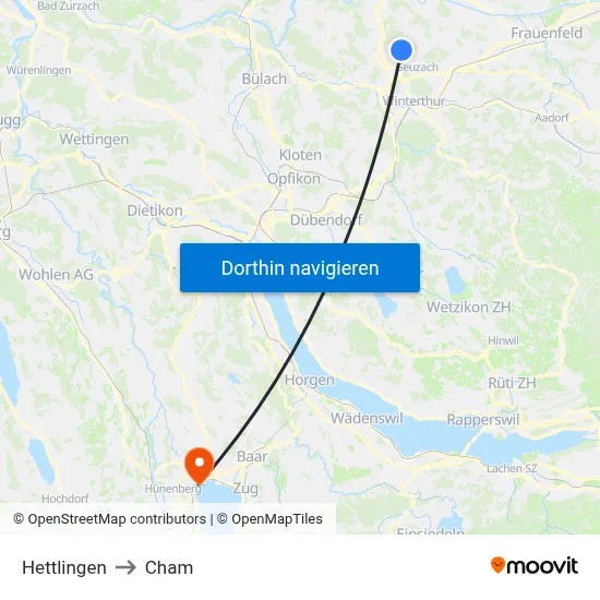 Hettlingen to Cham map