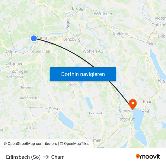 Erlinsbach (So) to Cham map